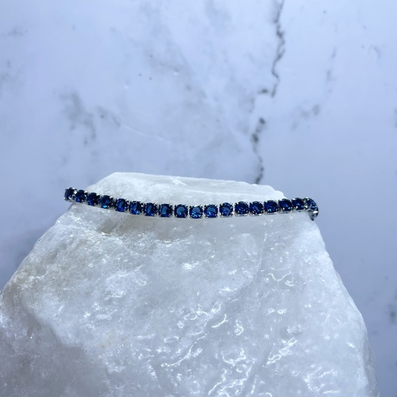 925 Sterling Silver DarkBlue Tennis Bracelet - Picture 7 of 8